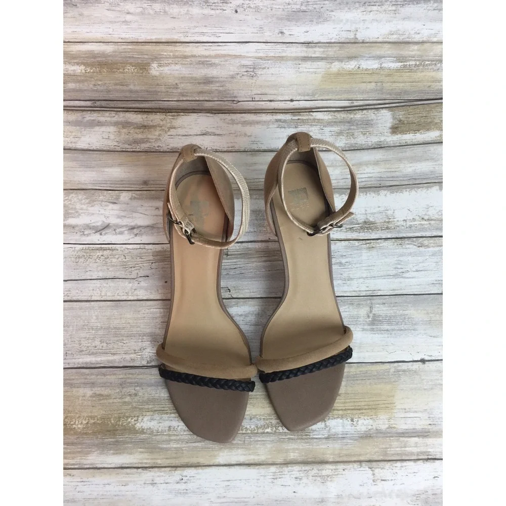 JOE'S Heels Beige Black Braided Ankle Strappy Suede Sandal Stiletto Heels 9